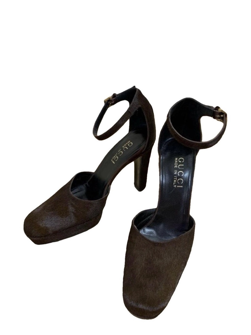 Gucci Brown Ankle-Strap horse hair High Heel Pumps